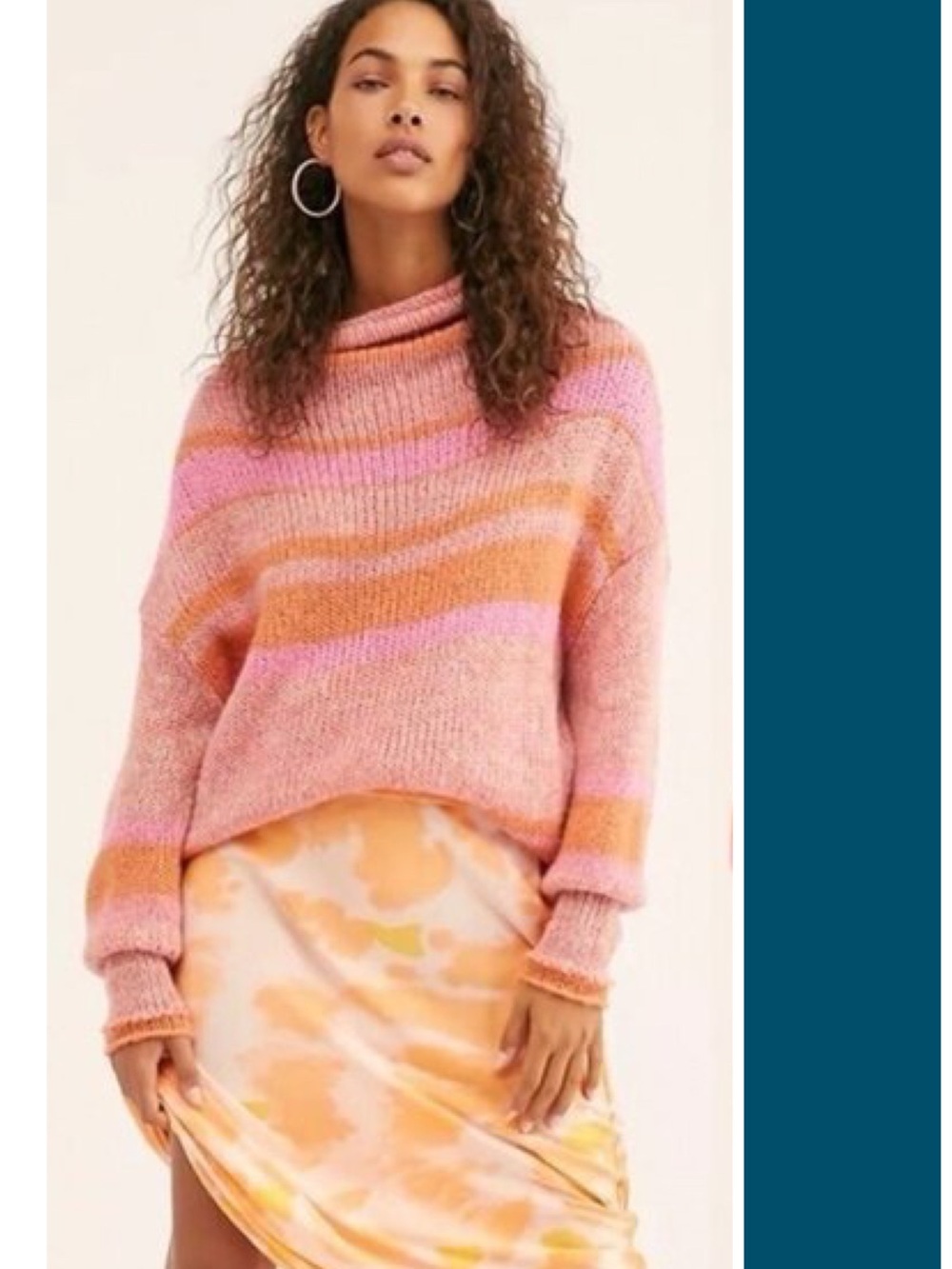 Free People Washable Wool Blend Candy Stripe Tunic Turtleneck Sweater Size S EUC